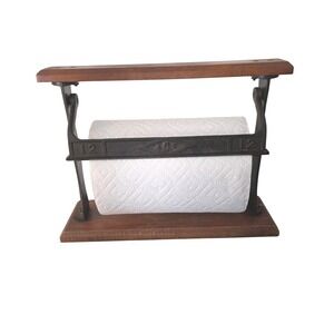 Vintage ACE Cast Iron Wood Paper Towel Holder Dispenser Industrial Kitchen 12"